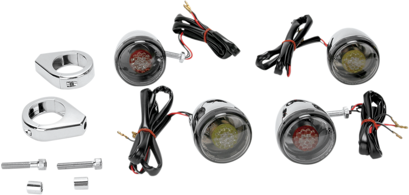 Drag Specialties Turn Signal Kit - Red/Smoke with Chrome Housings and LED Dual-Function Bulbs, Part Number 12-0212
