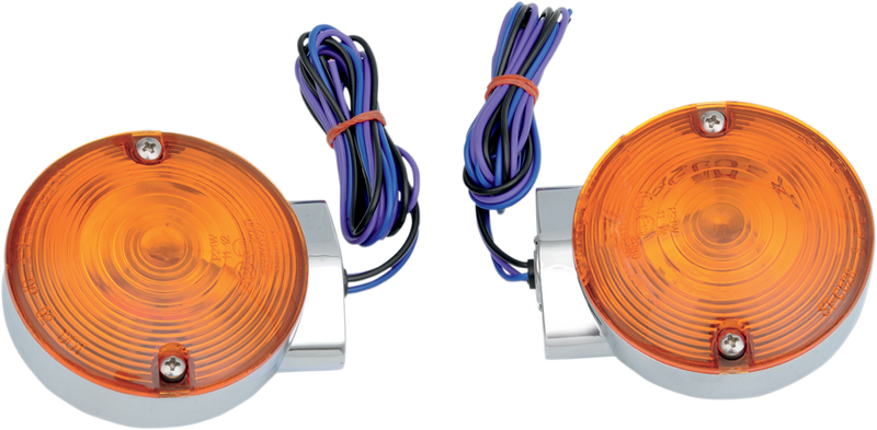 DRAG SPECIALTIES Front Turn Signal Light Kit - Chrome with Amber Lenses for FLT Models (Part L12-6030AF)