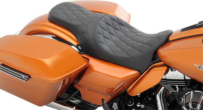 DRAG SPECIALTIES SEATS, DRAG SPECIALTIES SEATS Forward Positioned Predator 2-Up Seat - Double Diamond - Black Stitching - FL '08-'23 (Part No. 0801-1265)