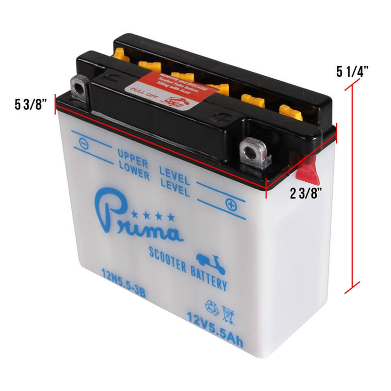 Prima Scooter Battery 12V; 12N5.5-3B - Vespa P Series