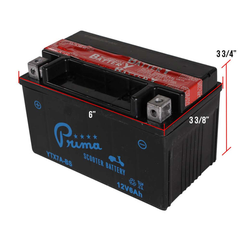 Prima Battery (12V TX7A-BS) - Genuine 125,150,170i, Kick