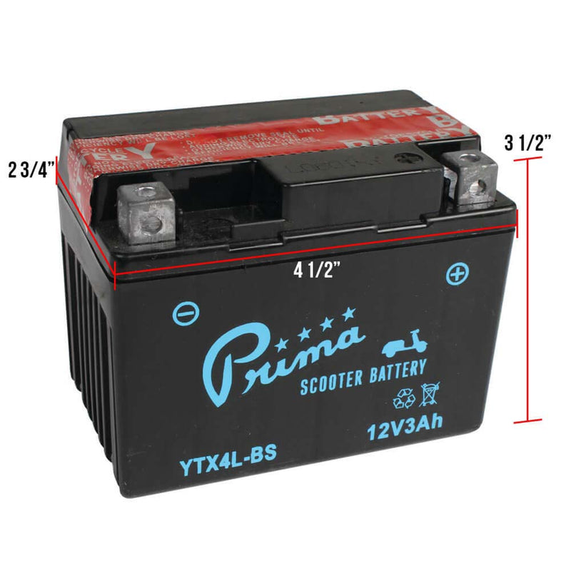 Prima YTX4L-BS AGM Battery 12V | 50cc Scooter ATV