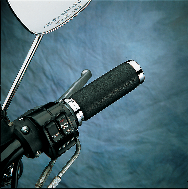 DRAG SPECIALTIES, DRAG SPECIALTIES Textured Black Rubber Grips with Chrome End Caps - Part 170509DTS-BC324