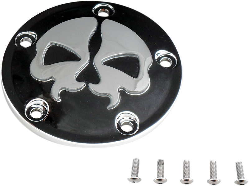 Drag Specialties Points Cover - Black with Chrome Skull Finish for Twin Cam 78040B
