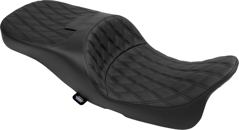DRAG SPECIALTIES SEATS, Drag Specialties Seats Extended Reach Freedom Seat for FLT/FLH '09-'25 - Vinyl, Double Diamond, Black Stitch - Part 4696B
