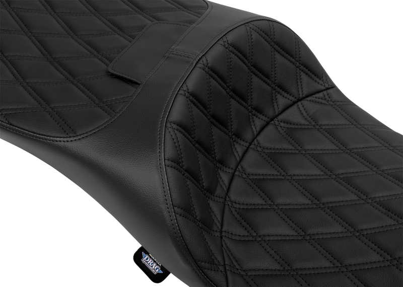 DRAG SPECIALTIES SEATS, Drag Specialties Seats Extended Reach Freedom Seat for FLT/FLH '09-'25 - Vinyl, Double Diamond, Black Stitch - Part 4696B