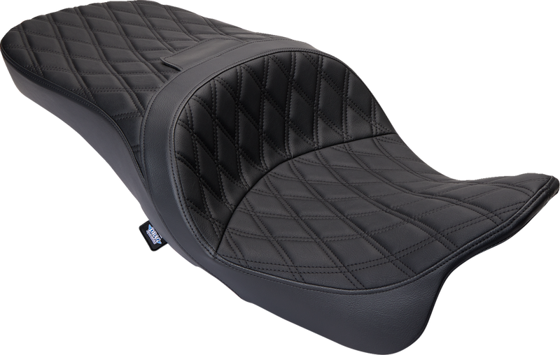DRAG SPECIALTIES SEATS, DRAG SPECIALTIES SEATS Freedom Seat - Vinyl - Double Diamond Black Stitch for Harley FLH 2009-2023 (Part #0801-1481)