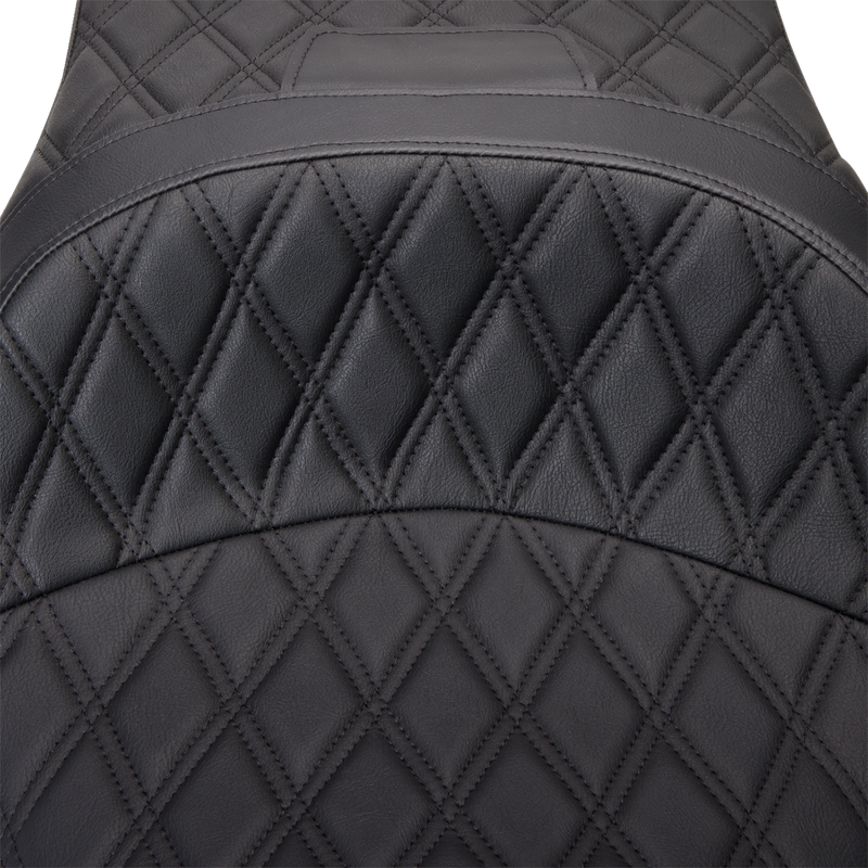 DRAG SPECIALTIES SEATS, DRAG SPECIALTIES SEATS Freedom Seat - Vinyl - Double Diamond Black Stitch for Harley FLH 2009-2023 (Part #0801-1481)