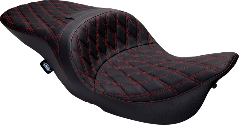 DRAG SPECIALTIES SEATS, DRAG SPECIALTIES SEATS Freedom Seat - Vinyl - Double Diamond Red Stitch for FLH 1997-2007 (Part #08011507-4676D)