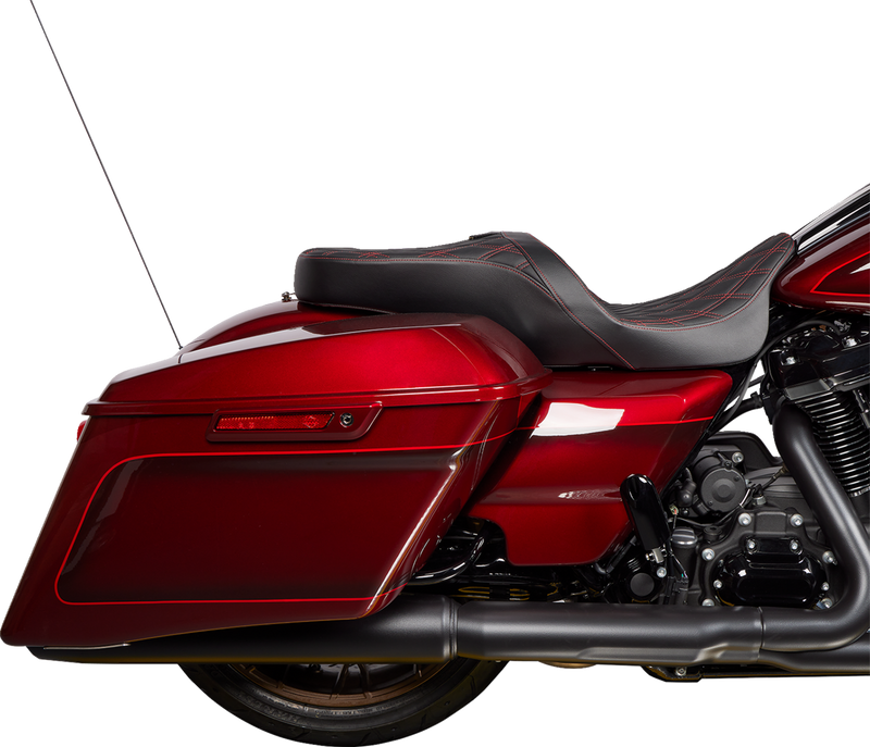 DRAG SPECIALTIES SEATS, DRAG SPECIALTIES SEATS Freedom Seat with Double Diamond Red Stitch for Harley FLH 2009-2023 - Part #0801-1484