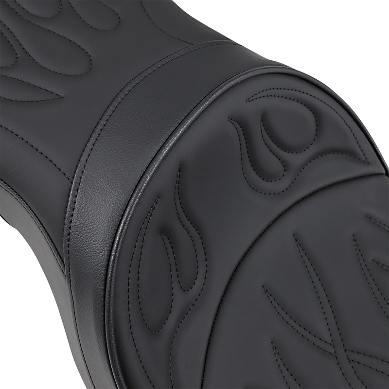 DRAG SPECIALTIES SEATS, DRAG SPECIALTIES SEATS Low Profile Flame Stitched Seat for Harley XL '04-'22 (Part No. 0804-0260)