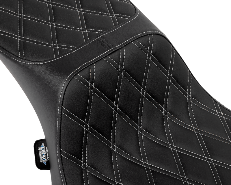 DRAG SPECIALTIES SEATS, Drag Specialties Seats Performance Predator 2-Up Seat with Extended Reach - Silver Double Diamond Stitch, Part Number 4691C