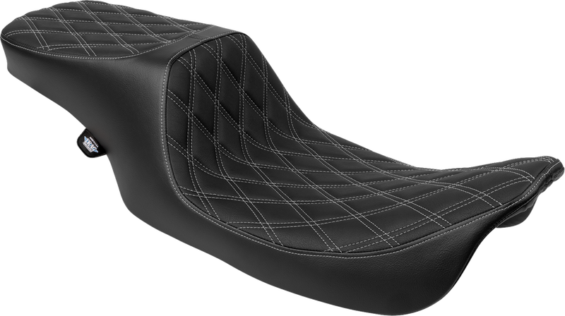 DRAG SPECIALTIES SEATS, Drag Specialties Seats Predator 2-Up Seat for Harley FL 1997-2007 with Double Diamond Vinyl and Silver Stitching (Part #4695C)
