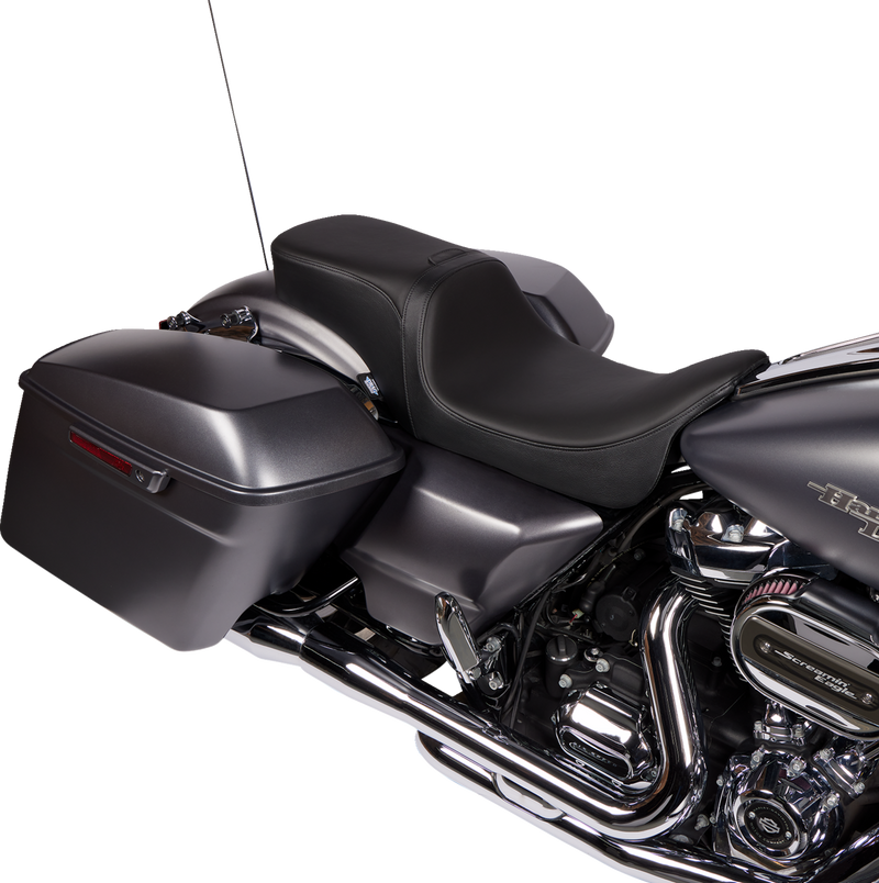 DRAG SPECIALTIES SEATS, Drag Specialties Seats Predator 2-Up Seat with Backrest Receptacle for Harley FL 2008-2023 – Solar Leather, Smooth Finish