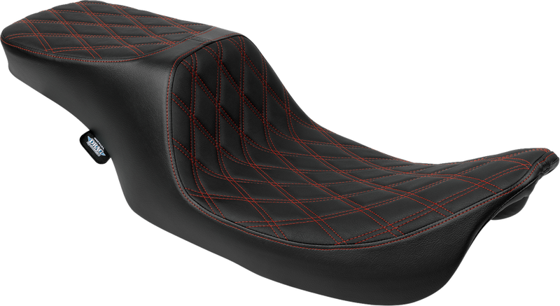 DRAG SPECIALTIES SEATS, Drag Specialties Seats Predator 2-Up Vinyl Seat with Double Diamond Pattern and Red Stitching for Harley FL '97-'07 Part 4695D