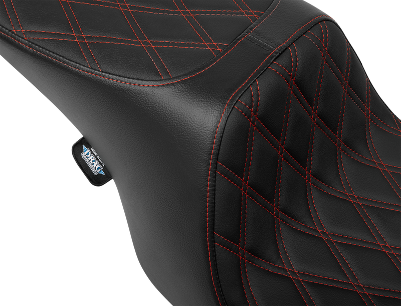DRAG SPECIALTIES SEATS, Drag Specialties Seats Predator 2-Up Vinyl Seat with Double Diamond Pattern and Red Stitching for Harley FL '97-'07 Part 4695D