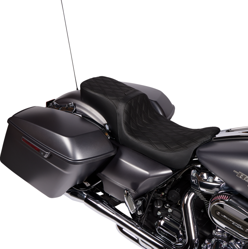 DRAG SPECIALTIES SEATS, Drag Specialties Seats Predator 2-Up Vinyl Seat with Double Diamond Pattern for Harley FLH/FLTR 2008-2023 Part #0801-1500