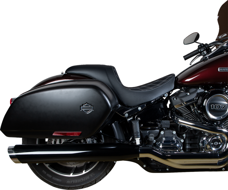 DRAG SPECIALTIES SEATS, DRAG SPECIALTIES SEATS Predator Double Diamond Vinyl Seat with Silver Stitching for Harley-Davidson FLSB/FXLR (2018-2023) Part #0802-1518
