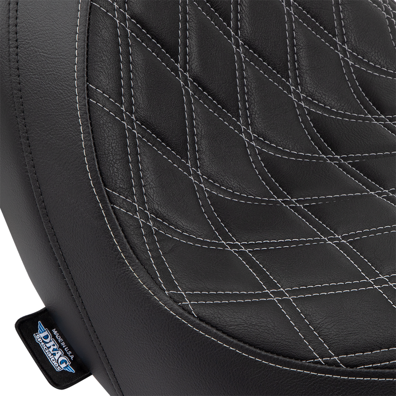 DRAG SPECIALTIES SEATS, DRAG SPECIALTIES SEATS Predator Double Diamond Vinyl Seat with Silver Stitching for Harley-Davidson FLSB/FXLR (2018-2023) Part #0802-1518