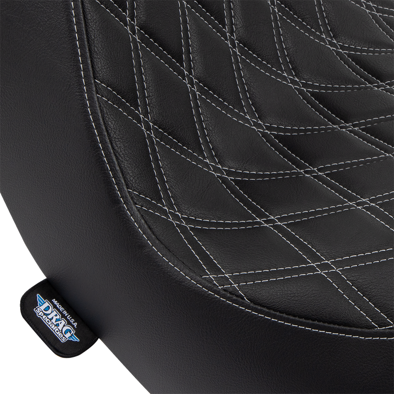 DRAG SPECIALTIES SEATS, Drag Specialties Seats Predator III 2-Up Seat for FL/FX 2018-2024 with Vinyl Cover and Double Diamond Silver Stitching