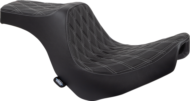 DRAG SPECIALTIES SEATS, Drag Specialties Seats Predator III 2-Up Seat for FL/FX 2018-2024 with Vinyl Cover and Double Diamond Silver Stitching