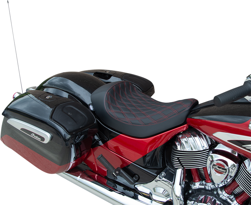 DRAG SPECIALTIES SEATS, DRAG Specialties Seats Solo Seat - Double Diamond with Red Stitching for Indian 2014-2022, Part #0810-2269