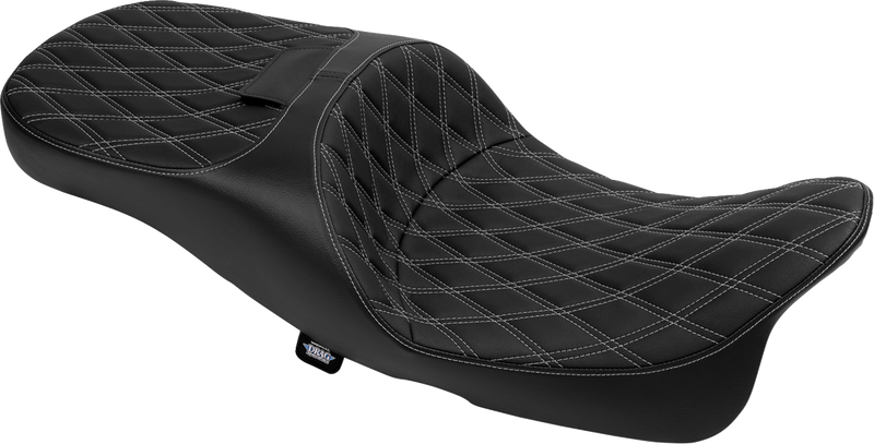DRAG SPECIALTIES SEATS Extended Reach Freedom Seat for Harley FLT/FLH 2009-2025 with Double Diamond Vinyl and Silver Stitch - Part 4696C