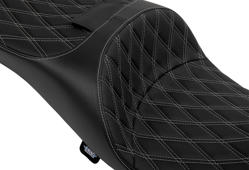 DRAG SPECIALTIES SEATS Extended Reach Freedom Seat for Harley FLT/FLH 2009-2025 with Double Diamond Vinyl and Silver Stitch - Part 4696C