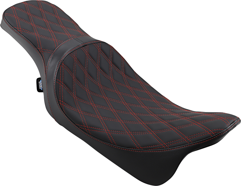 Drag Specialties Seats Predator 2-Up Seat with Double Diamond Pattern and Red Stitching for Harley Davidson FL 2008-2023 - Part No. 0801-1272