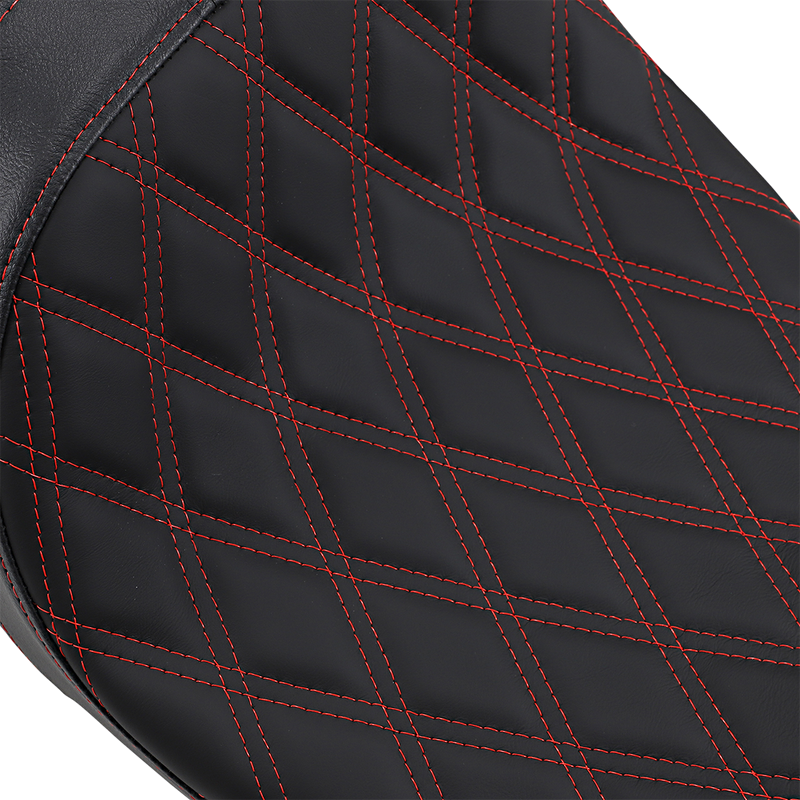 Drag Specialties Seats Predator 2-Up Seat with Double Diamond Pattern and Red Stitching for Harley Davidson FL 2008-2023 - Part No. 0801-1272